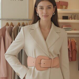 Cool Women Light Powder Pastel Pink Wide Stretch Waistband Belt Square Buckle